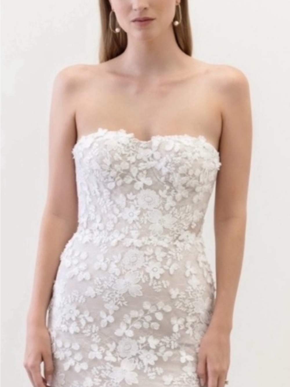 Watters Strapless Floral Lace Wedding Dress in Ivory
